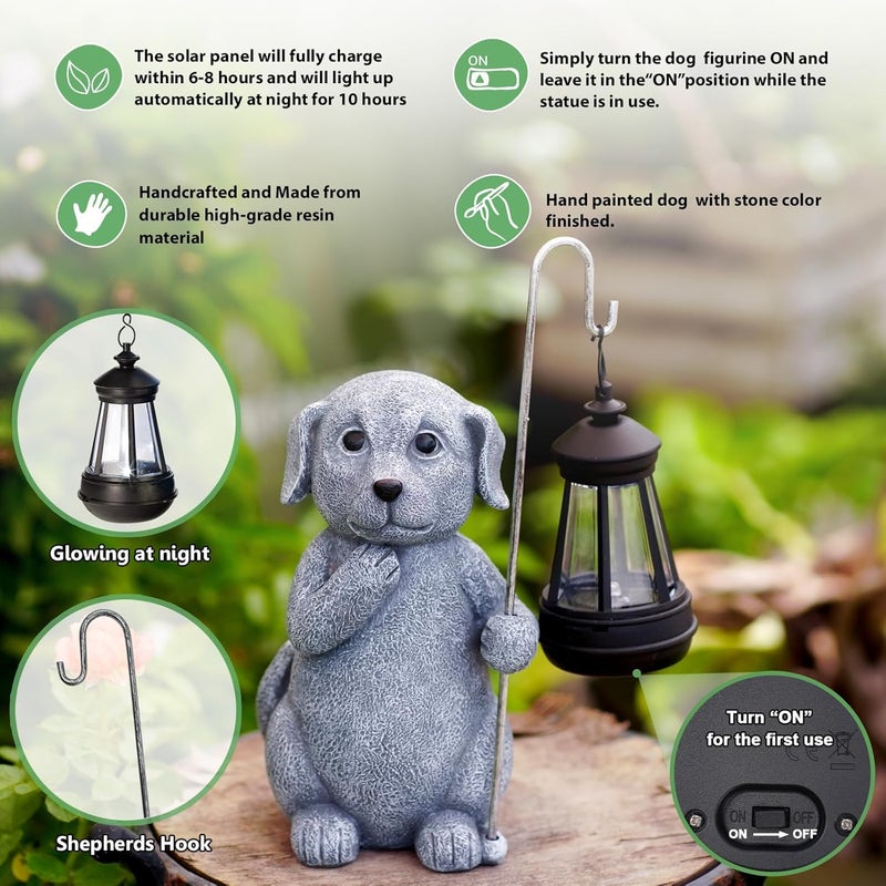 Qeeman Solar Dog Garden Decor Statues: Patio Porch Balcony Yard Art Lawn Ornaments Outdoor Outside Decorations - Birthday Gifts for Mom Grandma Women - Image 4